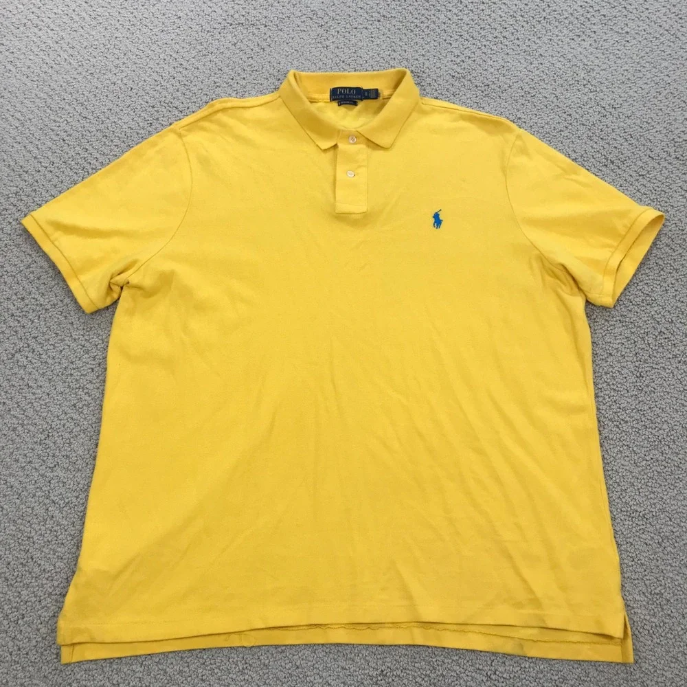 Polo Ralph Lauren Mens XL Classic Fit Yellow Cotton Pique Polo Blue Pony Logo